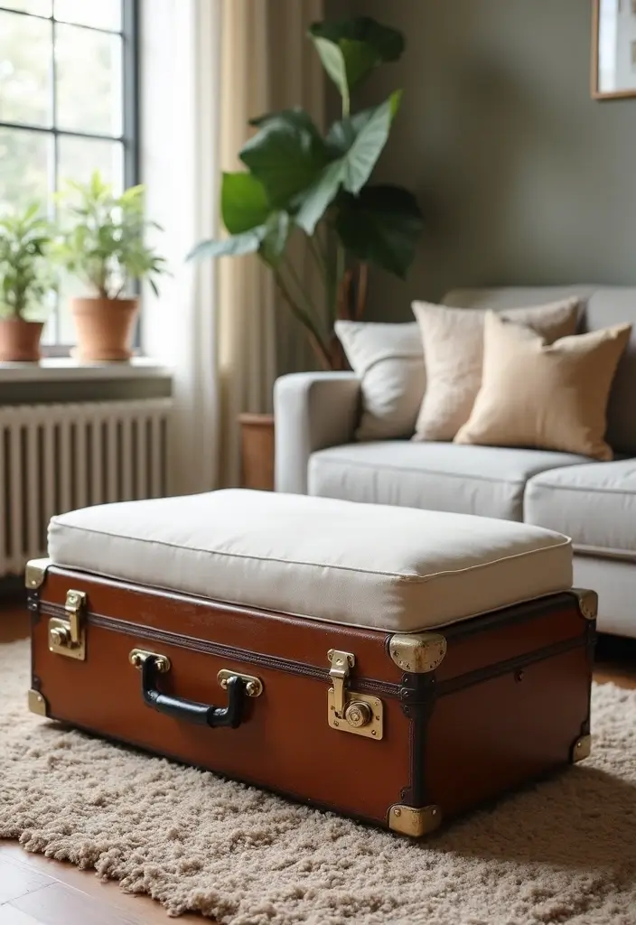 29 Handmade Vintage Suitcase Decor Ideas For Nostalgic Homes 32 29 Handmade Vintage Suitcase Decor Ideas For Nostalgic Homes - 8. Suitcase Storage Ottoman