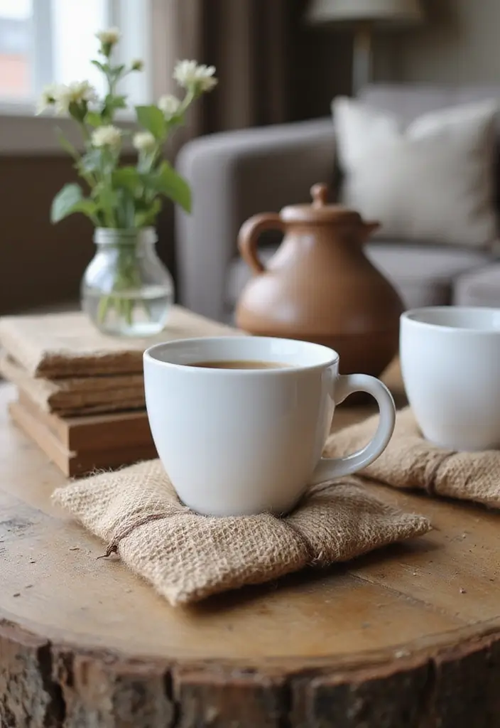 30+ Handmade Burlap Bag Decor Ideas For Rustic Homes 22 30+ Handmade Burlap Bag Decor Ideas For Rustic Homes - 10. Burlap Bag Coasters