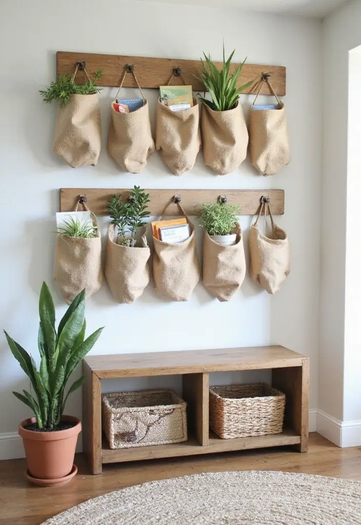 30+ Handmade Burlap Bag Decor Ideas For Rustic Homes 36 30+ Handmade Burlap Bag Decor Ideas For Rustic Homes - 18. Burlap Bag Wall Pockets