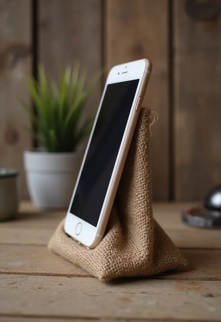30+ Handmade Burlap Bag Decor Ideas For Rustic Homes 44 30+ Handmade Burlap Bag Decor Ideas For Rustic Homes - 22. Burlap Bag Phone Holder