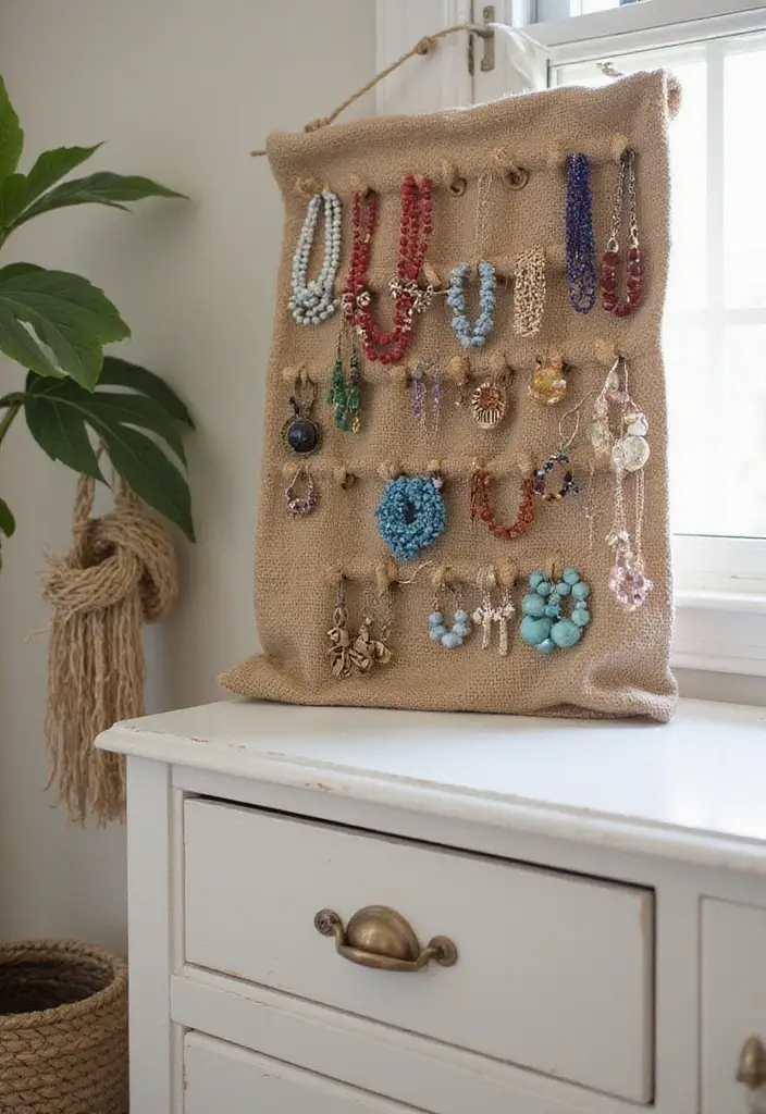 30+ Handmade Burlap Bag Decor Ideas For Rustic Homes 53 30+ Handmade Burlap Bag Decor Ideas For Rustic Homes - 25. Burlap Bag Jewelry Holder
