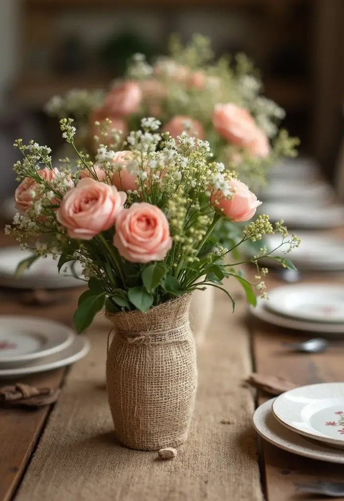 30+ Handmade Burlap Bag Decor Ideas For Rustic Homes 11 30+ Handmade Burlap Bag Decor Ideas For Rustic Homes - 3. Burlap Wrapped Vases