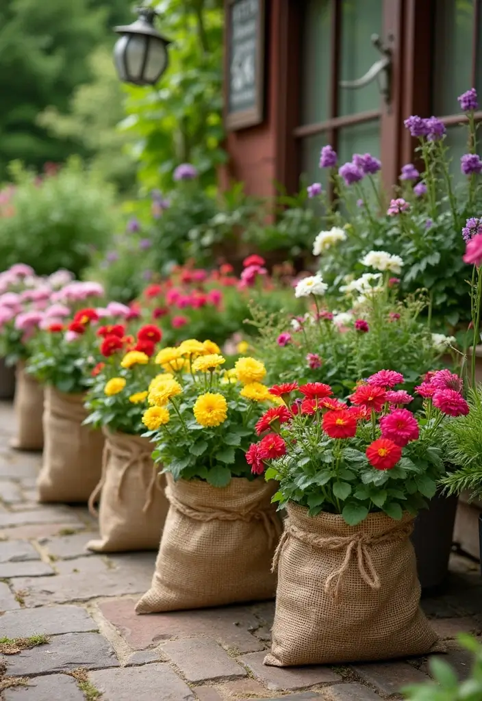 30+ Handmade Burlap Bag Decor Ideas For Rustic Homes 64 30+ Handmade Burlap Bag Decor Ideas For Rustic Homes - 30. Burlap Bag Flower Pots