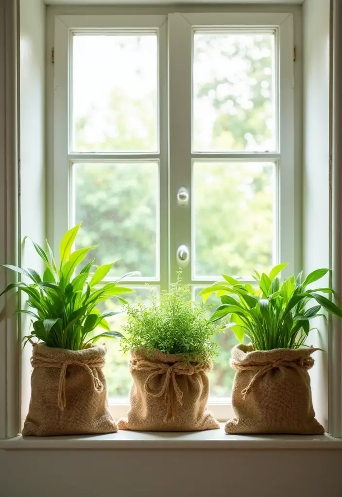 30+ Handmade Burlap Bag Decor Ideas For Rustic Homes 14 30+ Handmade Burlap Bag Decor Ideas For Rustic Homes - 4. Burlap Bag Planters
