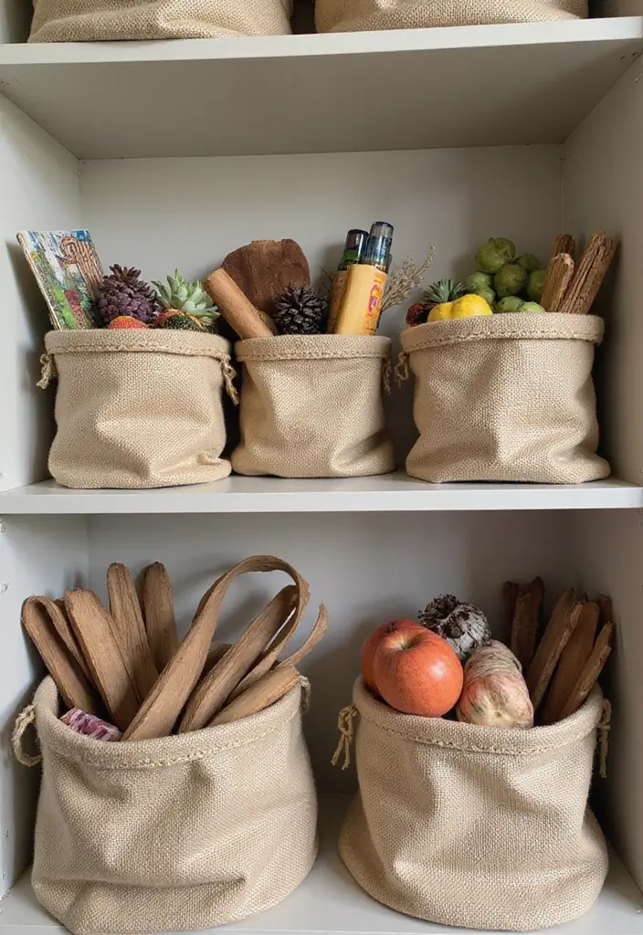 30+ Handmade Burlap Bag Decor Ideas For Rustic Homes 18 30+ Handmade Burlap Bag Decor Ideas For Rustic Homes - 6. Burlap Bag Storage Bins