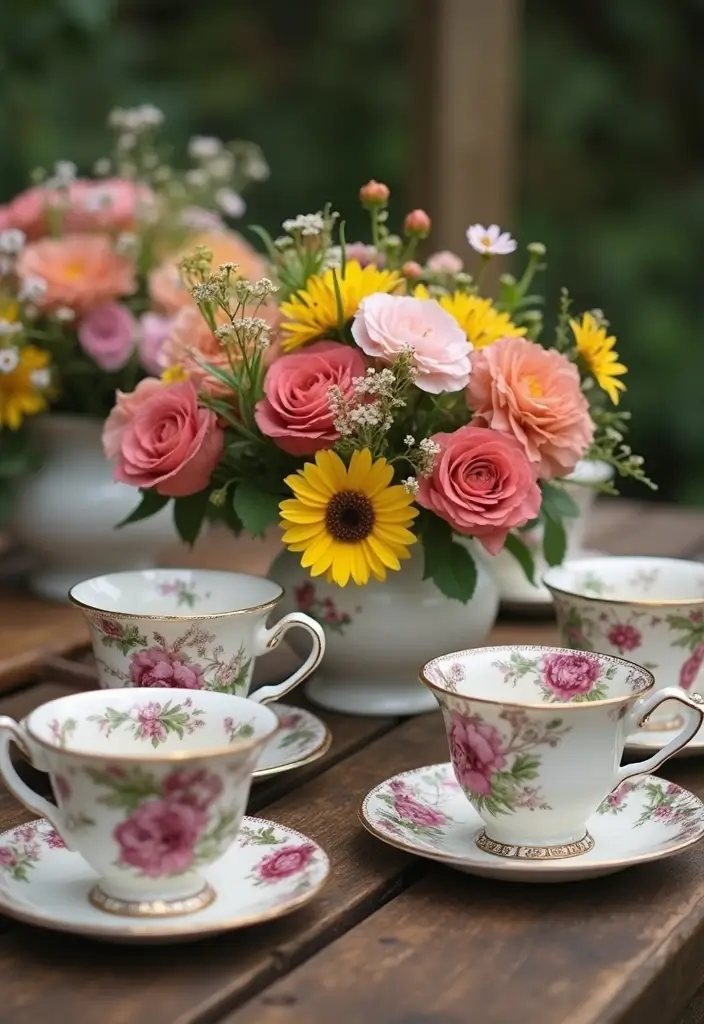 30+ Handmade Floral Decor Ideas For Romantic Homes 22 30+ Handmade Floral Decor Ideas For Romantic Homes - 10. Vintage Floral Teacup Arrangements