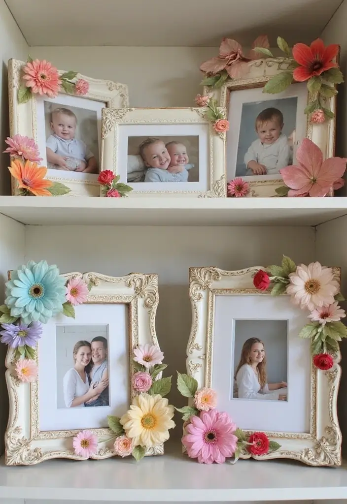 30+ Handmade Floral Decor Ideas For Romantic Homes 60 30+ Handmade Floral Decor Ideas For Romantic Homes - 18. Floral Photo Frames