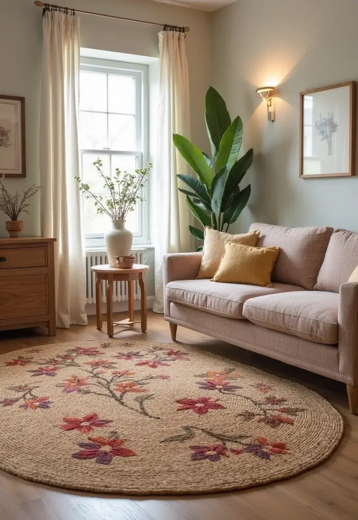 30+ Handmade Floral Decor Ideas For Romantic Homes 61 30+ Handmade Floral Decor Ideas For Romantic Homes - 19. Floral-Inspired Jute Rugs