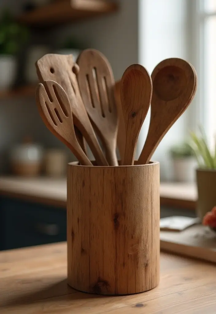30+ Handmade Kitchen Decor Ideas With Rustic Appeal 22 30+ Handmade Kitchen Decor Ideas With Rustic Appeal - 10. Wooden Utensil Holders