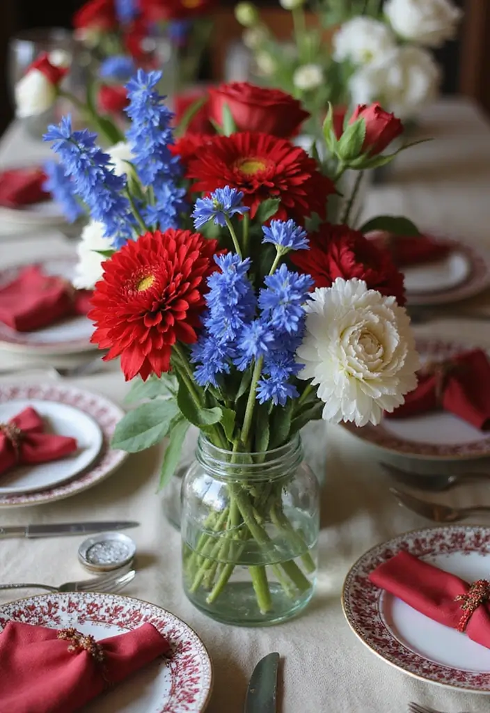 30+ Handmade Patriotic Home Decor Ideas For Festive Seasons 33 30+ Handmade Patriotic Home Decor Ideas For Festive Seasons - 11. DIY Red, White, and Blue Flower Arrangements