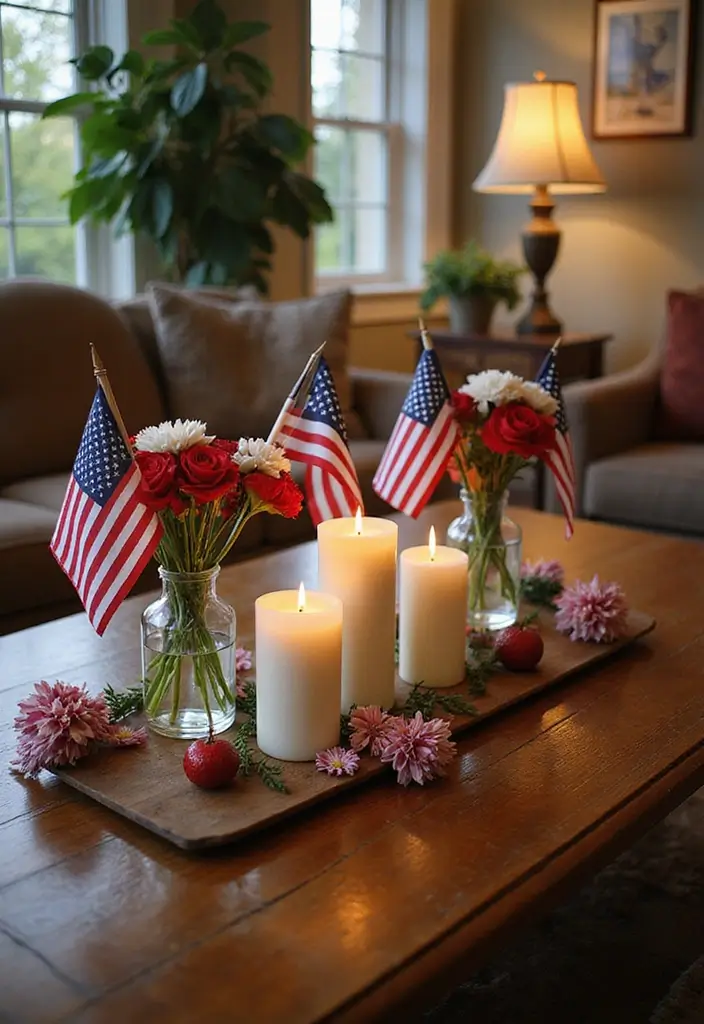 30+ Handmade Patriotic Home Decor Ideas For Festive Seasons 40 30+ Handmade Patriotic Home Decor Ideas For Festive Seasons - 18. Patriotic Coffee Table Display