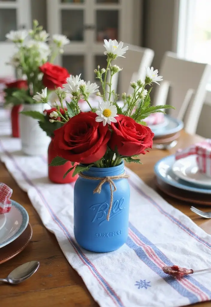30+ Handmade Patriotic Home Decor Ideas For Festive Seasons 8 30+ Handmade Patriotic Home Decor Ideas For Festive Seasons - 2. DIY Patriotic Mason Jar Centerpieces