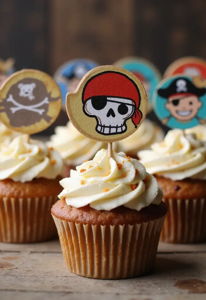 30+ Handmade Pirate Decor Ideas for Themed Events 31 30+ Handmade Pirate Decor Ideas for Themed Events - 11. Pirate-Themed Cupcake Toppers