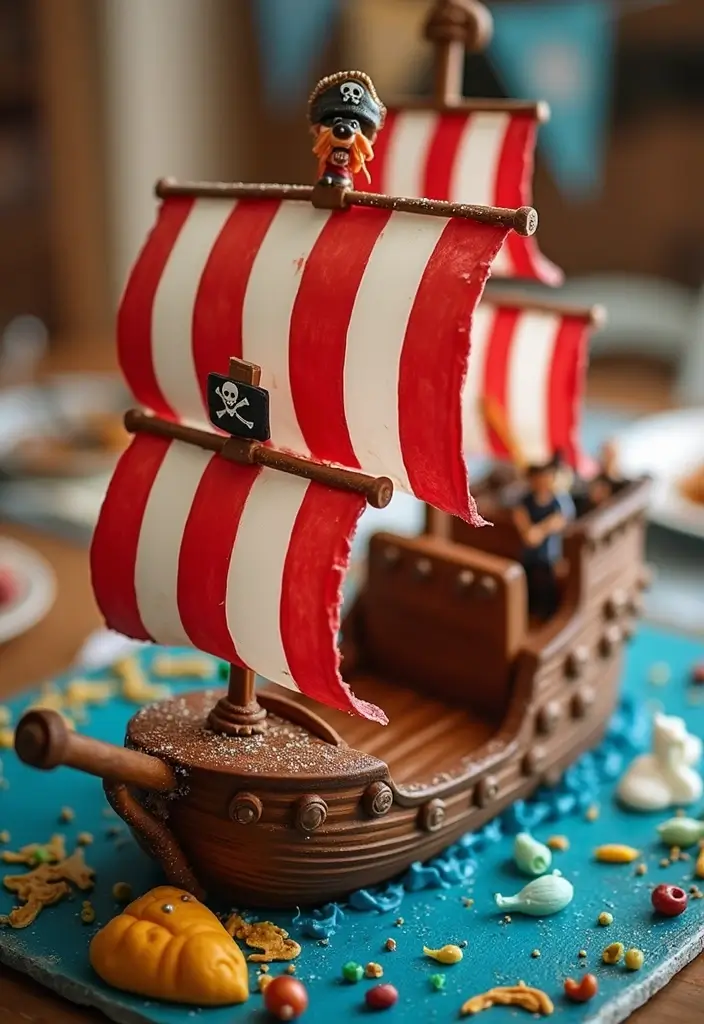 30+ Handmade Pirate Decor Ideas for Themed Events 43 30+ Handmade Pirate Decor Ideas for Themed Events - 17. Pirate Ship Cake